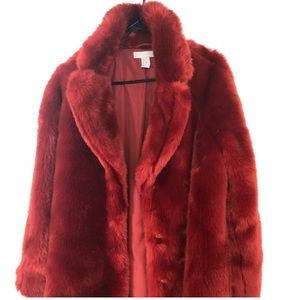 H&M Ruby Red Faux Fur Coat